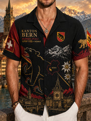 Kurzärmliges Herren-Hemd mit städtischem Souvenir-Print