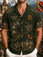 Herren-Shirt aus Waffelstrick mit kurzen Ärmeln und Aufdruck im Urban-Souvenir-Stil