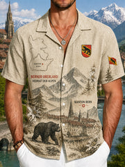 Herren-Shirt aus Waffelstrick mit kurzen Ärmeln und Aufdruck im Urban-Souvenir-Stil
