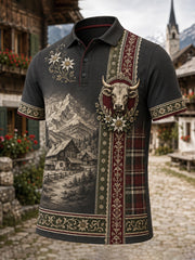 Herren-Polo mit kulturellen Elementen Österreichs, kunstvoller Motivdruck, lässiger Stil