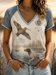 Kurzärmliges T-Shirt mit V-Ausschnitt für Frauen in der französischen Jagd saison
