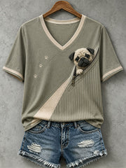Frauen schöne Mops Filz Kunst T-Shirt
