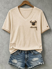 Damen-T-Shirt mit niedlicher Mops-Filzkunst