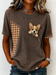 Frauen schöne Corgi Filz Kunst T-Shirt