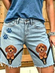 Damen-Tier-Reiß verschluss-Kunst bedruckte kurze Jeans
