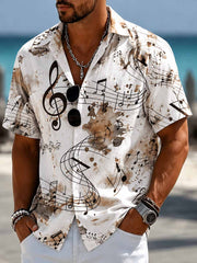 Herren Vintage Musik Note Kunst Muster bedrucktes Hemd