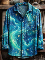 Herrenhemd mit aufgedrucktem Retro-Kunstmuster aus Sternen und Mond