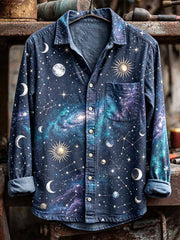 Bedrucktes Hemd mit Retro-Stern-und Mond kunst muster für Männer