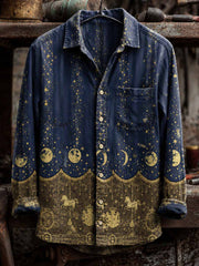 Herrenhemd mit aufgedrucktem Retro-Kunstmuster aus Sternen und Mond