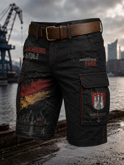Herren-Cargo-Kurzhose im Retro-Stil mit urbanem Jubiläumsmotiv