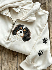 Damen Peeking King Charles Dog & Paw Print Print Sweatshirt mit Reiß verschluss