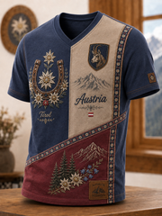 Herren-T-Shirt mit V-Ausschnitt im österreichischen Landhausstil