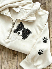 Damen Peeking Border Collie Dog & Paw Print Sweatshirt mit Reiß verschluss