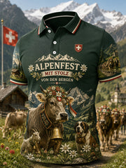 Herren-Poloshirt mit kurzen Ärmeln und Vintage-Druck zum Stiertreiben