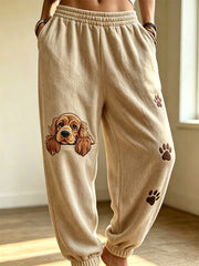 Damen-Liebevolle Freizeithose mit Hunde-Muster-Druck