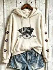 Damen-Kapuzenpullover mit niedlichem Hunde-Muster, lässig geschnitten