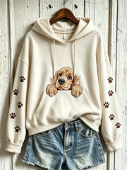 Damen-Kapuzenpullover mit niedlichem Hunde-Muster, lässig geschnitten