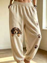 Damen-Liebevolle Freizeithose mit Hunde-Muster-Druck