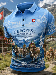 Herren-Poloshirt mit kurzen Ärmeln und Vintage-Druck zum Stiertreiben