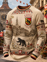 Herren-Graphic-Top im Retro-City-Stil, Raglan-Design, Langarm, Waffelstrick