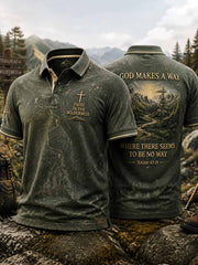 Herren-Poloshirt im Retro-Stil mit Glaubensmotiv und Outdoor-Wander-Print