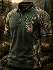 Herren-Poloshirt im Vintage-Stil mit traditionellem Rentiermuster