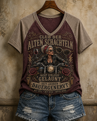 Frauen-Humor-Slogan-V-Ausschnitt-Off‑Shoulder-Kurzarm-T-Shirt