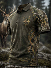 Herren-Poloshirt im Vintage-Stil mit traditionellem Rentiermuster