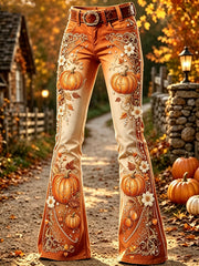 Ausgeblasene Hosen mit Halloween-Kürbis-Blumen druck