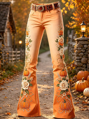 Halloween-Kürbis-Blumen-Kunstdruck Schlaghose