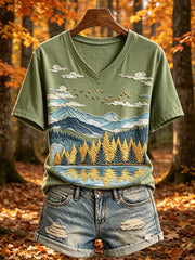 Damen-Herbst bäume, die im See druck reflektieren, gemütliches Kurzarm-T-Shirt