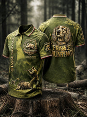 Herren-Polos hirt mit grünem französischem Jagdhund druck