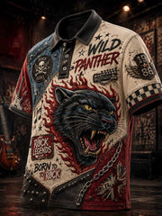 Herren-Streetwear-Poloshirt mit Graffiti-Leopardenmuster