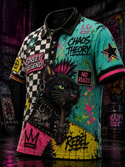 Herren-Straßen-Graffiti-Katzen-Kunstdruck-Polo-Shirt