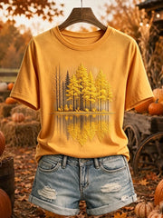 Damen Herbst Bäume See Reflexions druck bequemes kurz ärmel iges T-Shirt