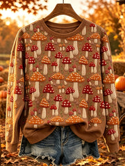 Kuscheliger Damen-Sweatshirt im Vintage-Stil mit Pilz-Print