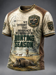 Herren Vintage Französisch Jagd Patchwork Print Casual T-Shirt