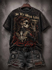 Damen-T-Shirt im Punk-Stil mit Slogan- und Grafikdruck