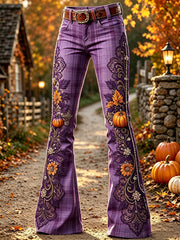 Halloween-Kürbis-Blumen-Kunstdruck-Hosen für Frauen