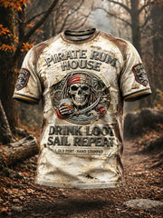 Herren-Pirat-Print 3D-Panel lässiges T-Shirt