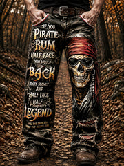 Schwarze Punk-Piraten-Retro-Print-Freizeit hosen für Herren