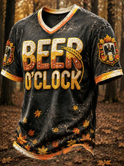 Herren-Casual-T-Shirt mit V-Ausschnitt und Oktoberfest-Print für den Herbst