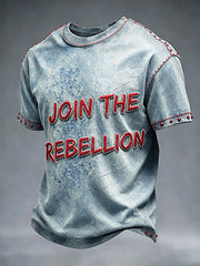 Herren-T-Shirt mit grauem, blauem Rebellion-Slogan-bedrucktem Freizeit-T-Shirt