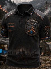 Herren-Poloshirt mit Kunstdruck zu europäischen Waldbränden