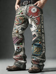 Grauen Hip-Hop-inspirierte Herren-Print-Freizeit hosen