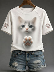 Damen-Katzen-Print-Freizeit-T-Shirts