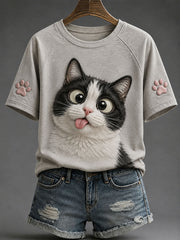 Frauen Spaß Katze Print T-Shirts