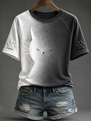 Damen-Katzen-Print-Art-T-Shirts