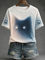 Damen-Katzen-Print-Art-T-Shirts