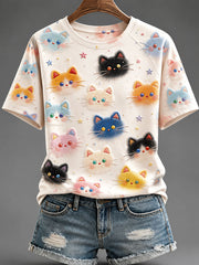 Frauen bunte Katzen drucken T-Shirts